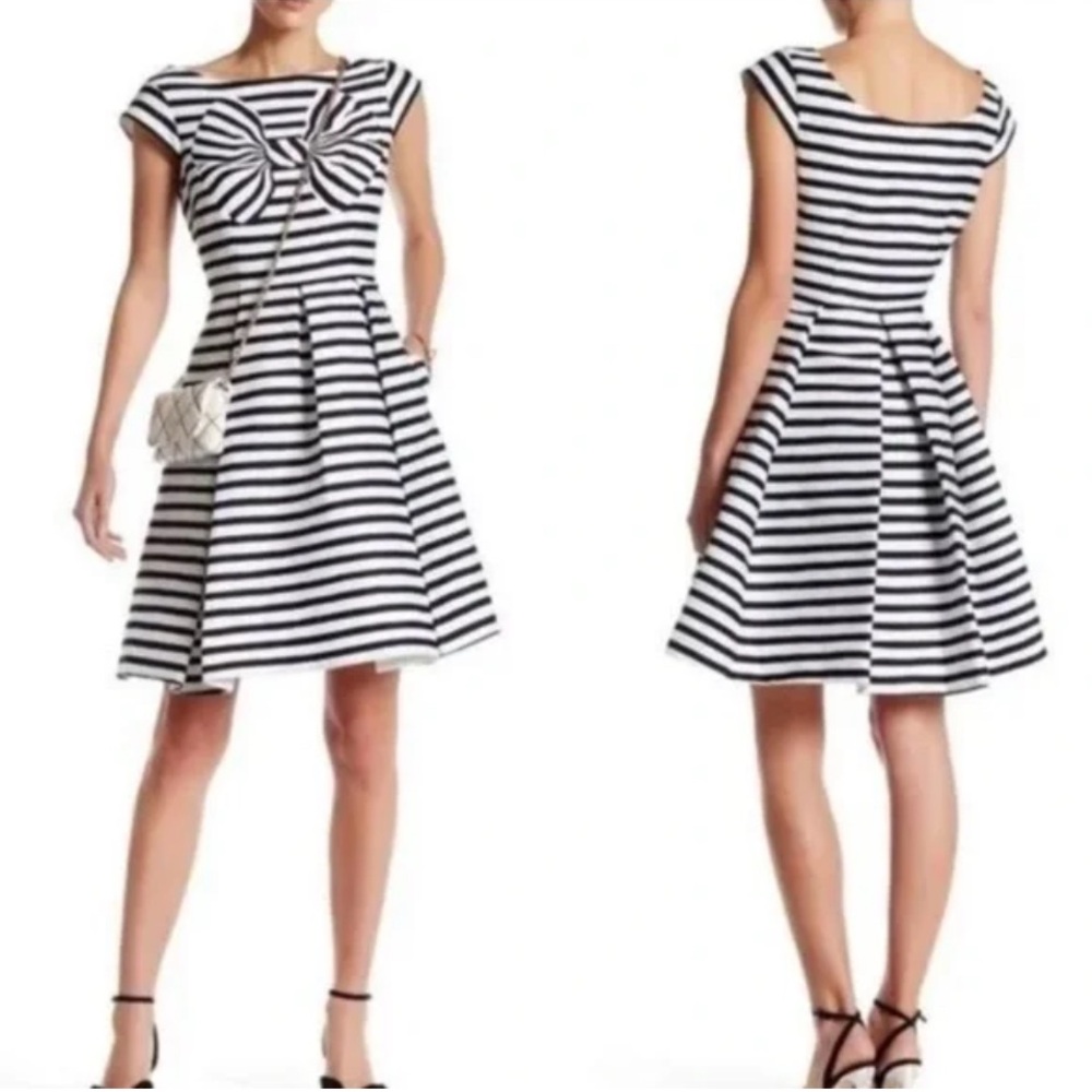 Elegant Kate Spade Black and White Striped Dress size 10 with pockets!